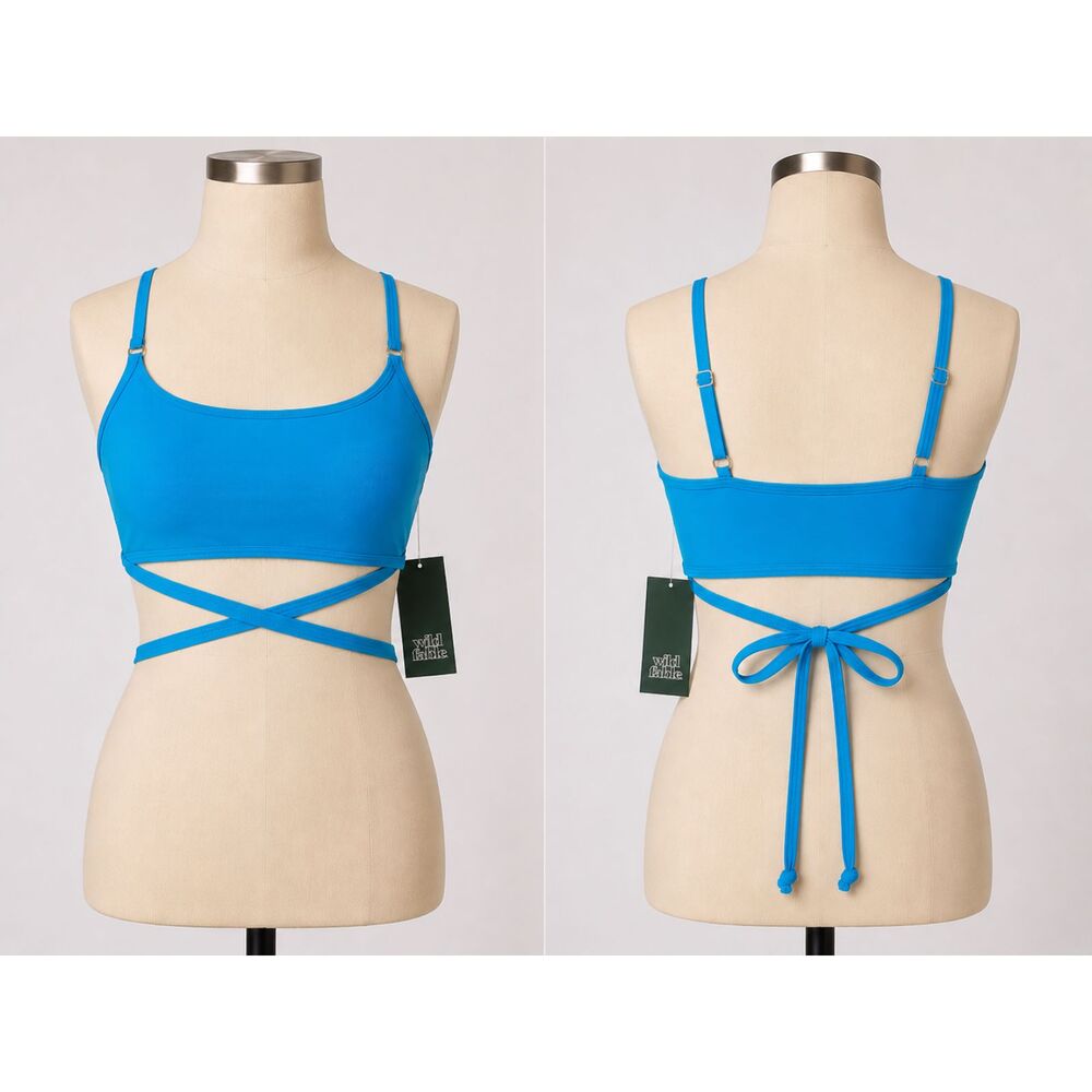 Wild Fable Blue Wrap Around Bikini Swim Top Size Small 4-6 Removable Pads NWT #X